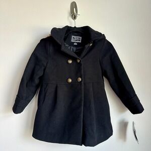 Rothschild Car Coat Girls 6X Black Double Breasted Leopard Faux Fur 53327F